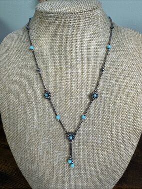 Liz Claiborne Turquoise and Silver Y‑Drop Necklace
